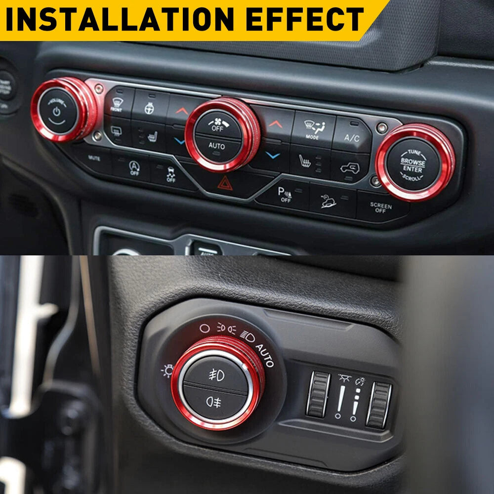 Aluminum A/C Switch Knob Trim Cover for Jeep Wrangler JL & JT (2018–2023)