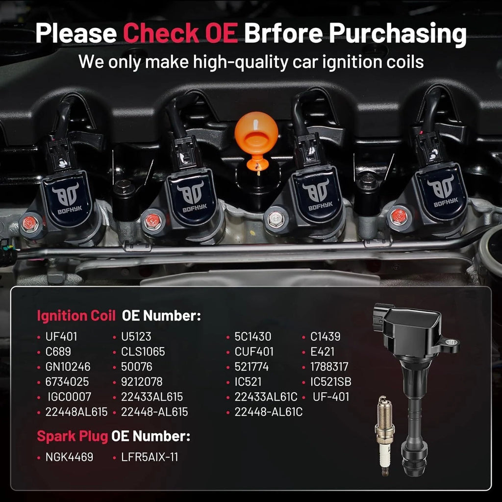 Set of 6 Ignition Coil Pack UF401 & Spark Plugs for Nissan Frontier 4.0L (2005–2019)