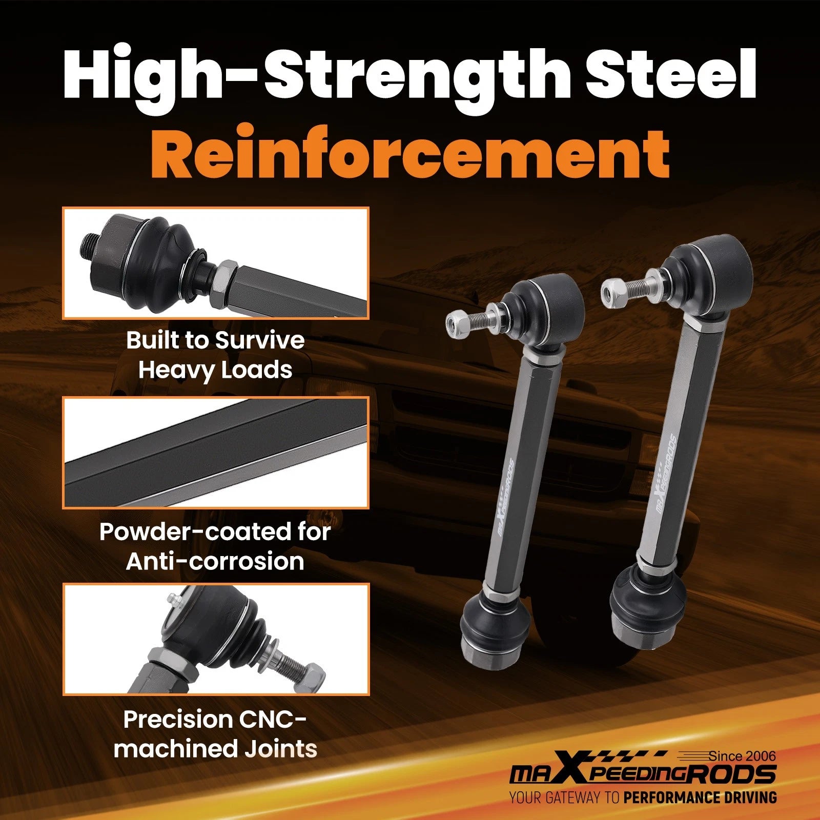 Set of 2 Front Lower Tie Rods for Chevy Silverado 1500 GMC Sierra 1500 (1999–2007)