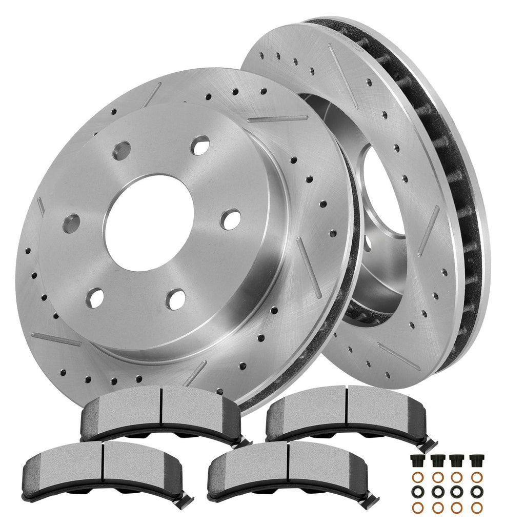 Front Brake Drilled & Slotted Rotors & Ceramic Pads for Chevrolet K1500 (1990–1999)