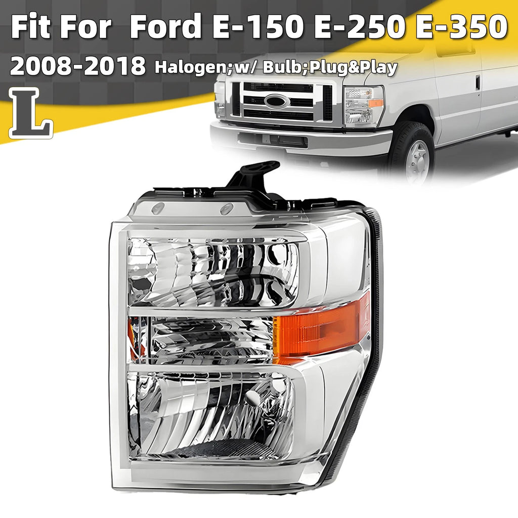 Halogen Headlight w/ Bulb for Ford E-150 E-250 E-350 Super Duty (2008–2026)