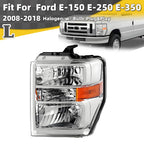 Halogen Headlight w/ Bulb for Ford E-150 E-250 E-350 Super Duty (2008–2026)