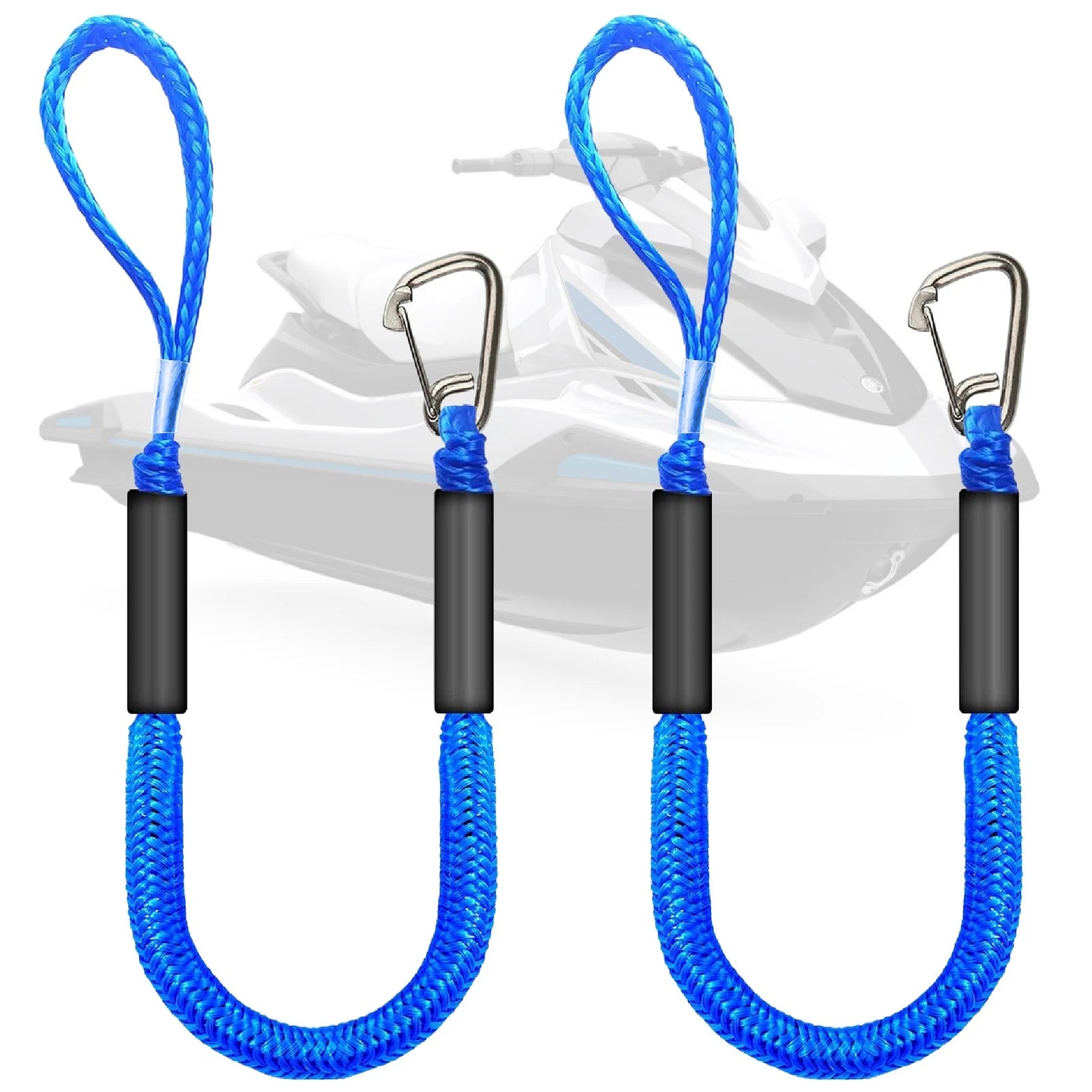 Set of 2 Bungee Dock Lines for Boats with 316 Stainless Steel Clips (4 ft)