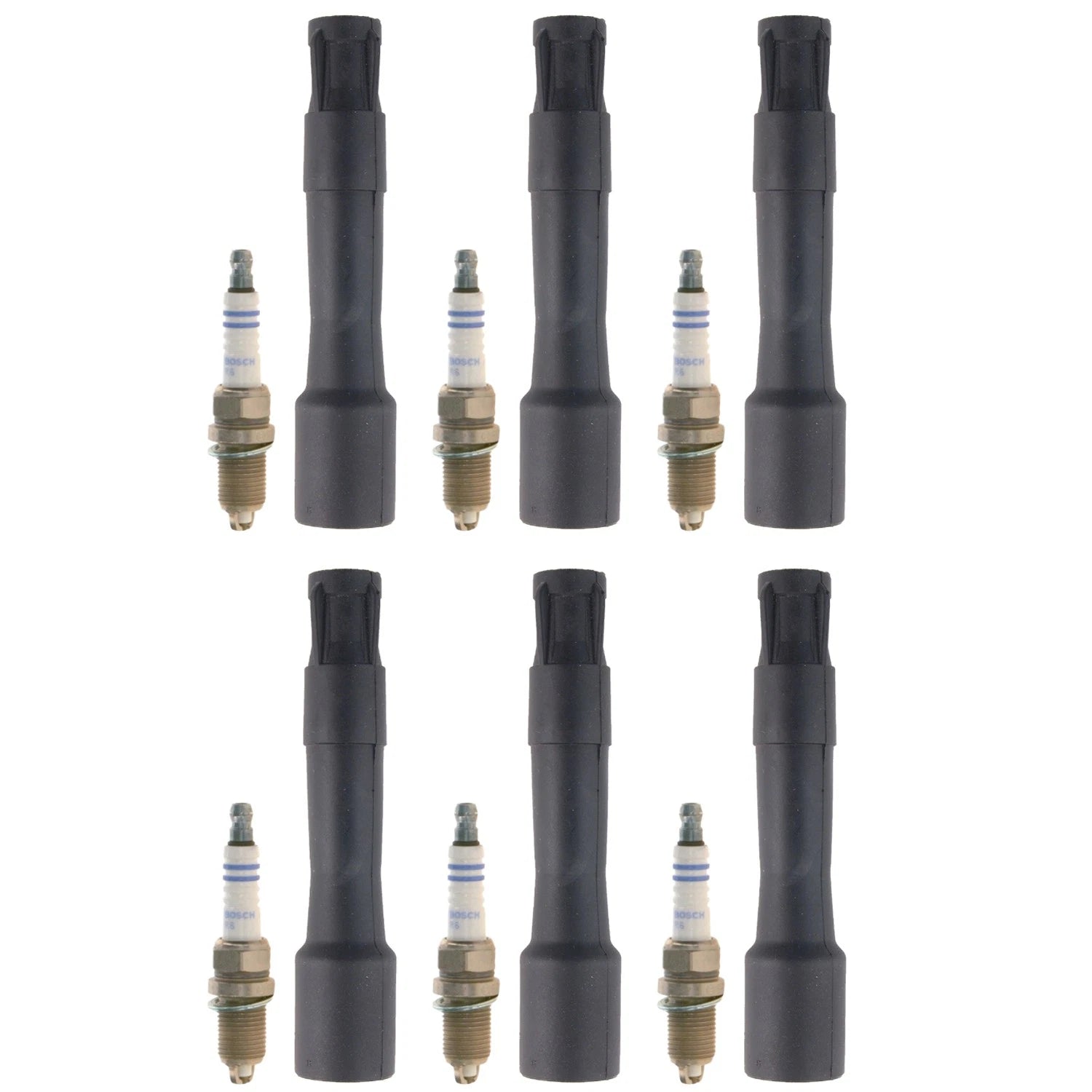 Set of 6 Bosch Nickel Spark Plugs & NGK Ignition Coil Boots for BMW M3 (2001–2006)