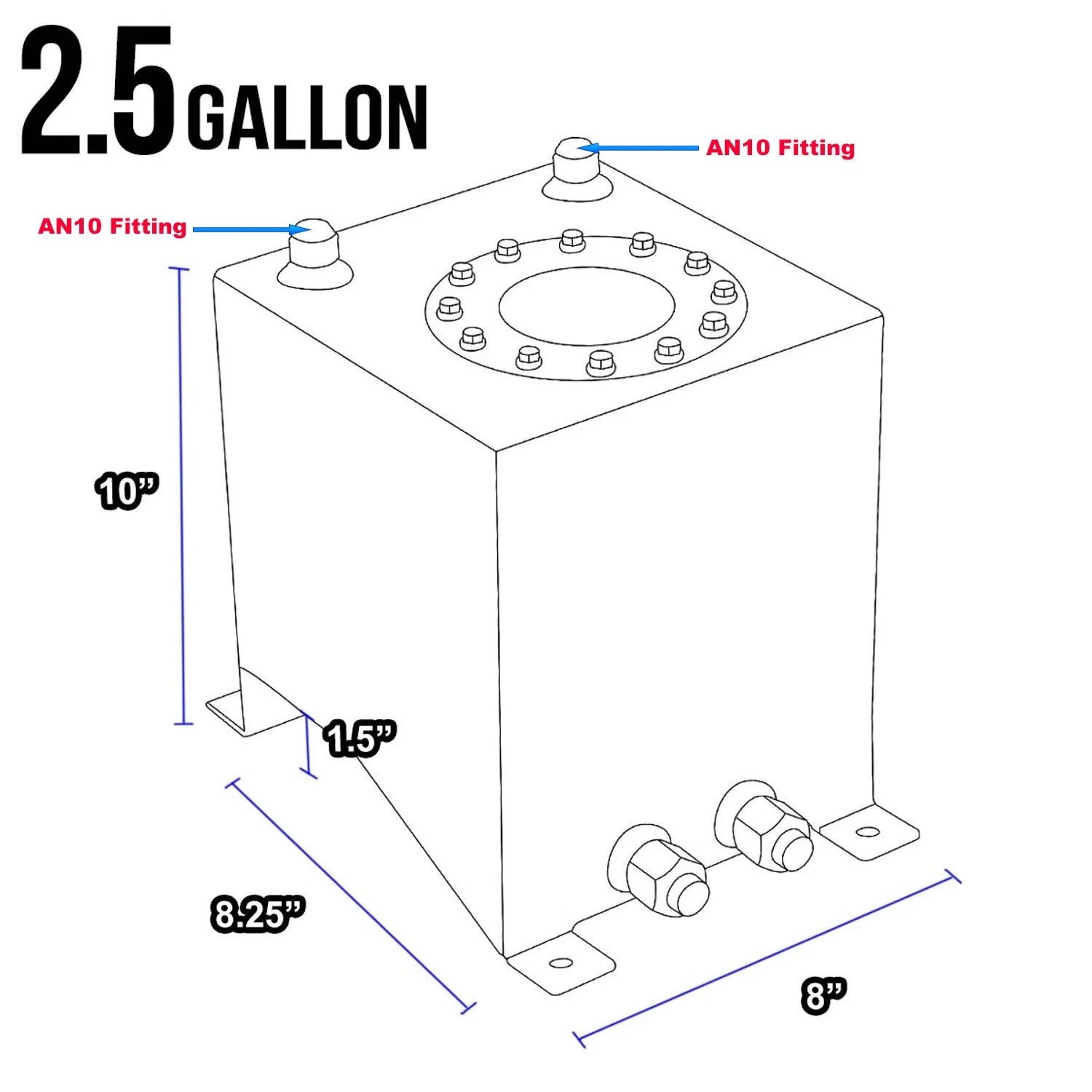 2.5 Gallon Aluminum Fuel Cell Tank with Level Sender for Race Applications