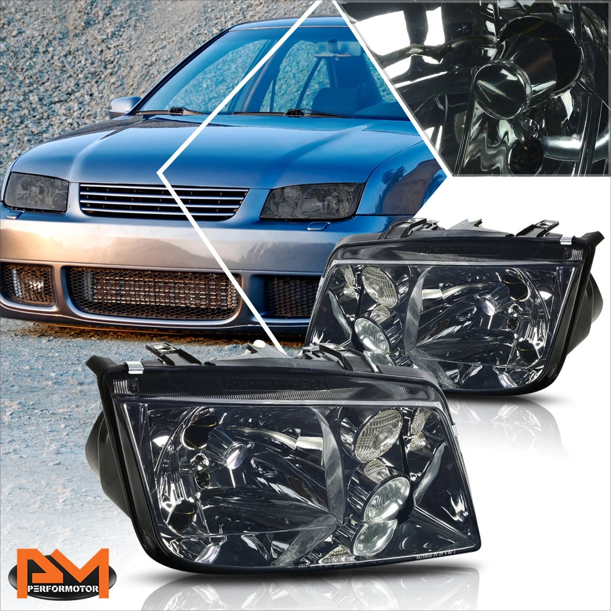 Smoked Lens Euro-Spec E-Code Headlight w/Fog Lamp for VW Jetta MK4 (1999–2005)