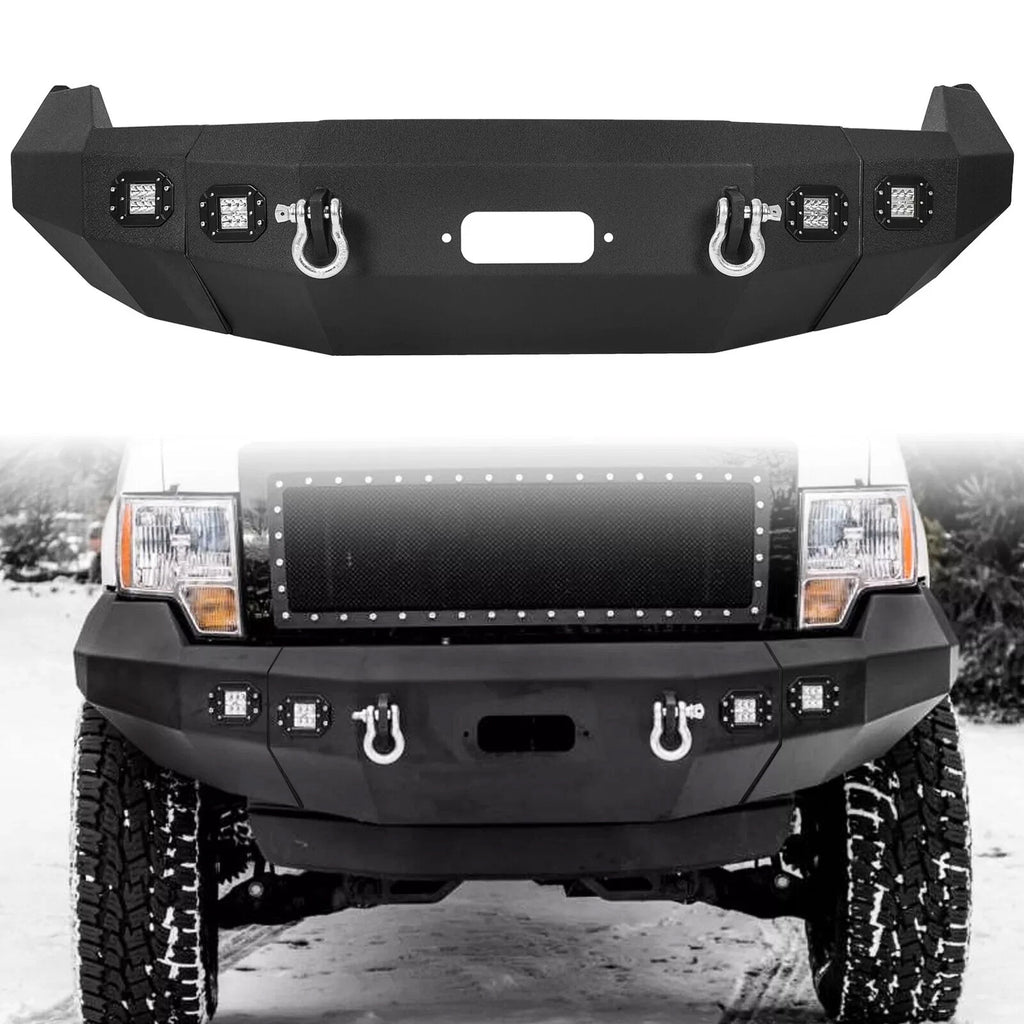 Front Bumper w/ LED Lights & D-Rings for Ford F150 (2009–2014)