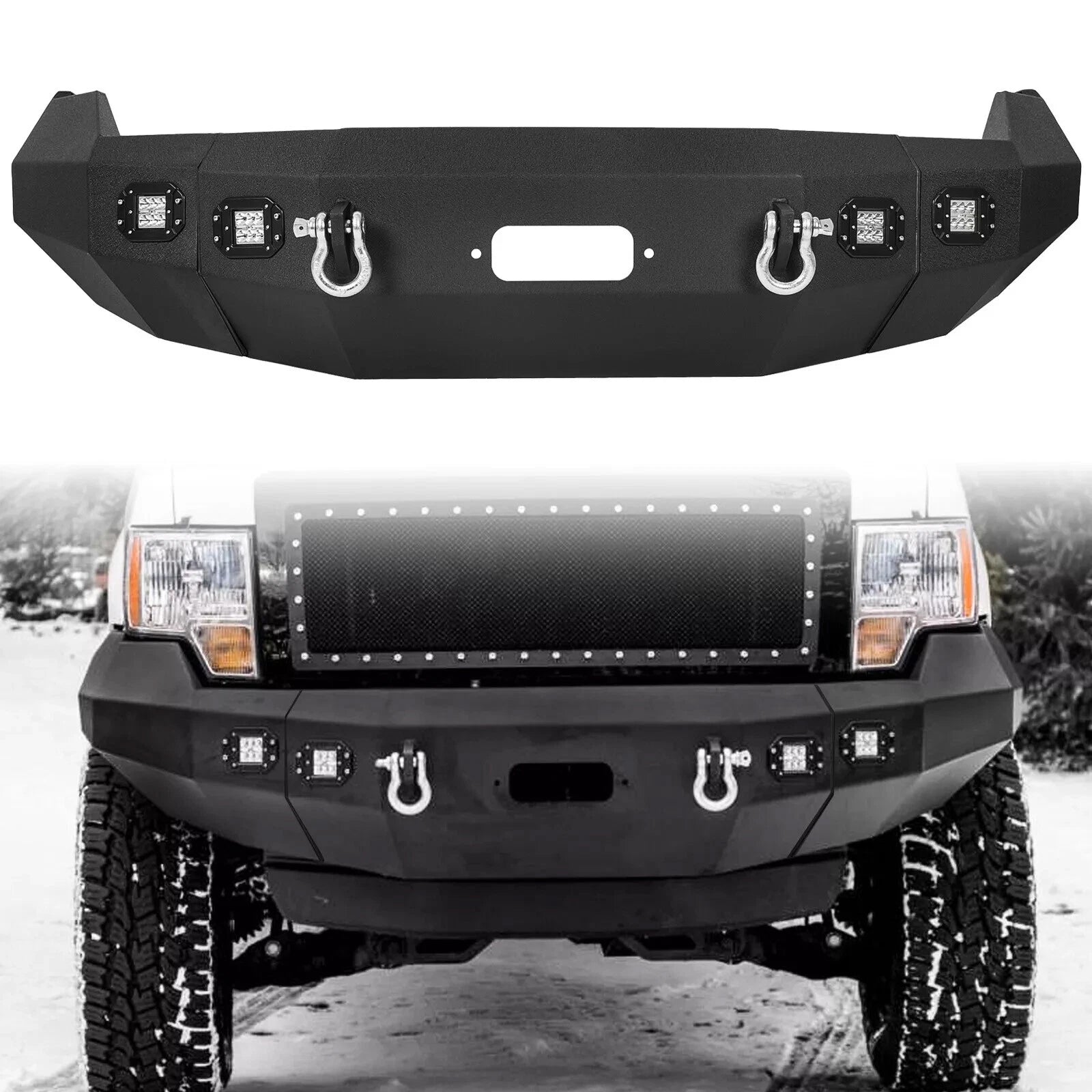 Front Bumper w/ LED Lights & D-Rings for Ford F150 (2009–2014)