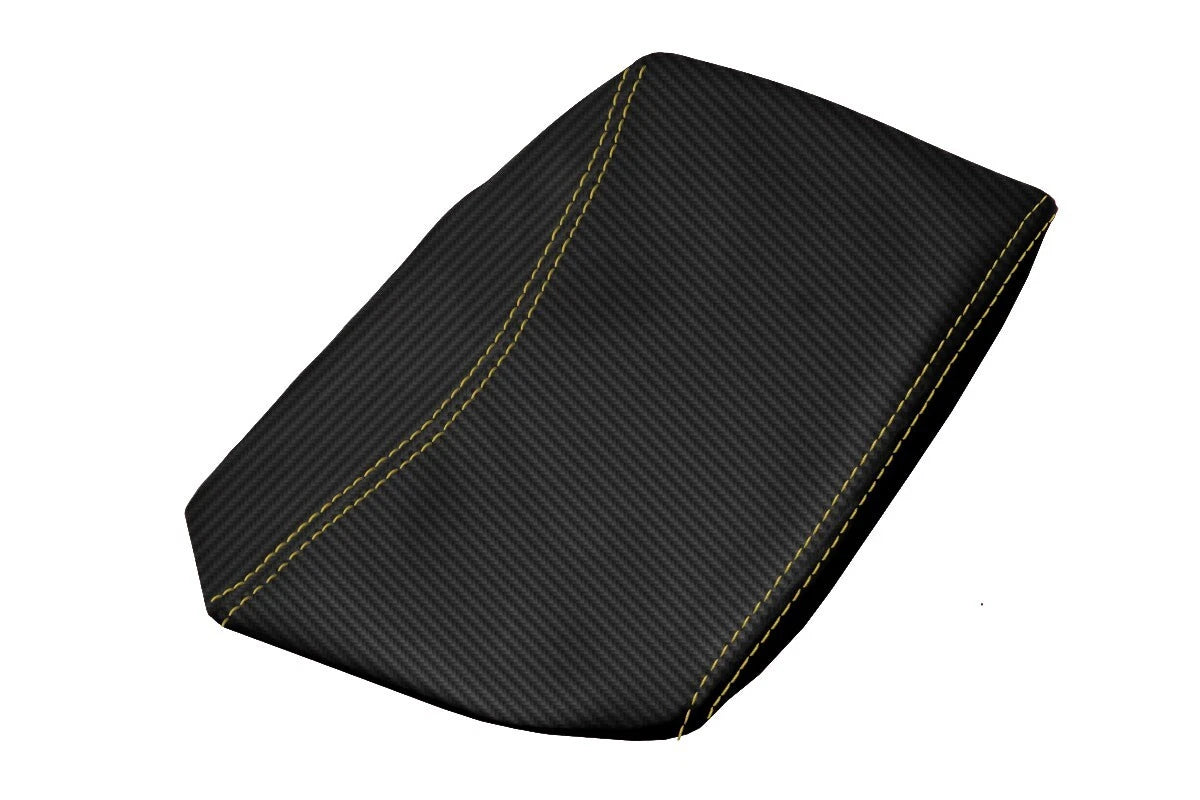 Console Armrest Cover for Infiniti G35X (2005–2006) Carbon Fiber Yellow Stitch