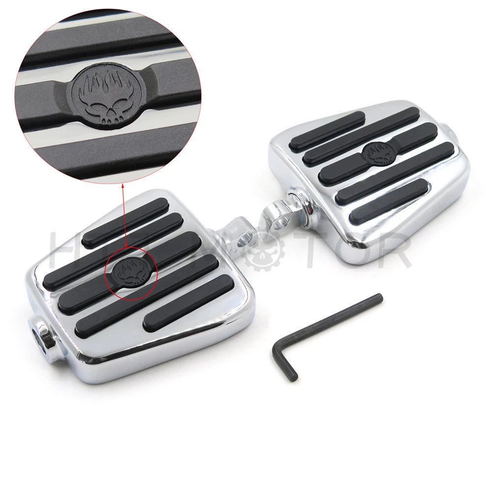 Flame Fire Skull Foot Pegs for Harley (1984–2016) w/ Foot Peg Support Chrome