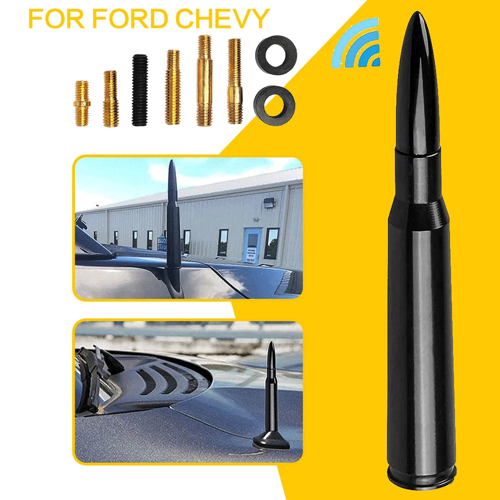 Short Antenna for Chevy Silverado Sierra (50 Caliber, Black Chrome)