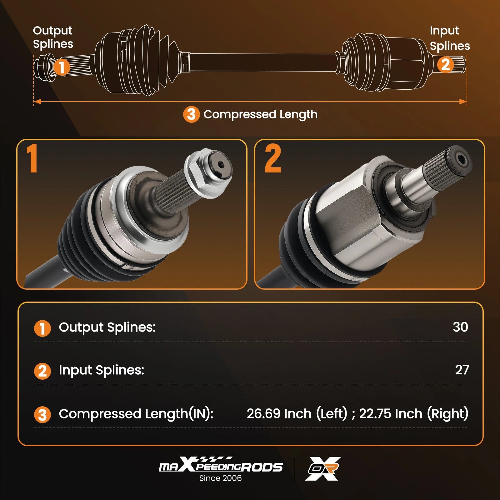 Set of 2 CV Axle Shafts for Honda Accord (2008–2012) FWD 2.4L L4