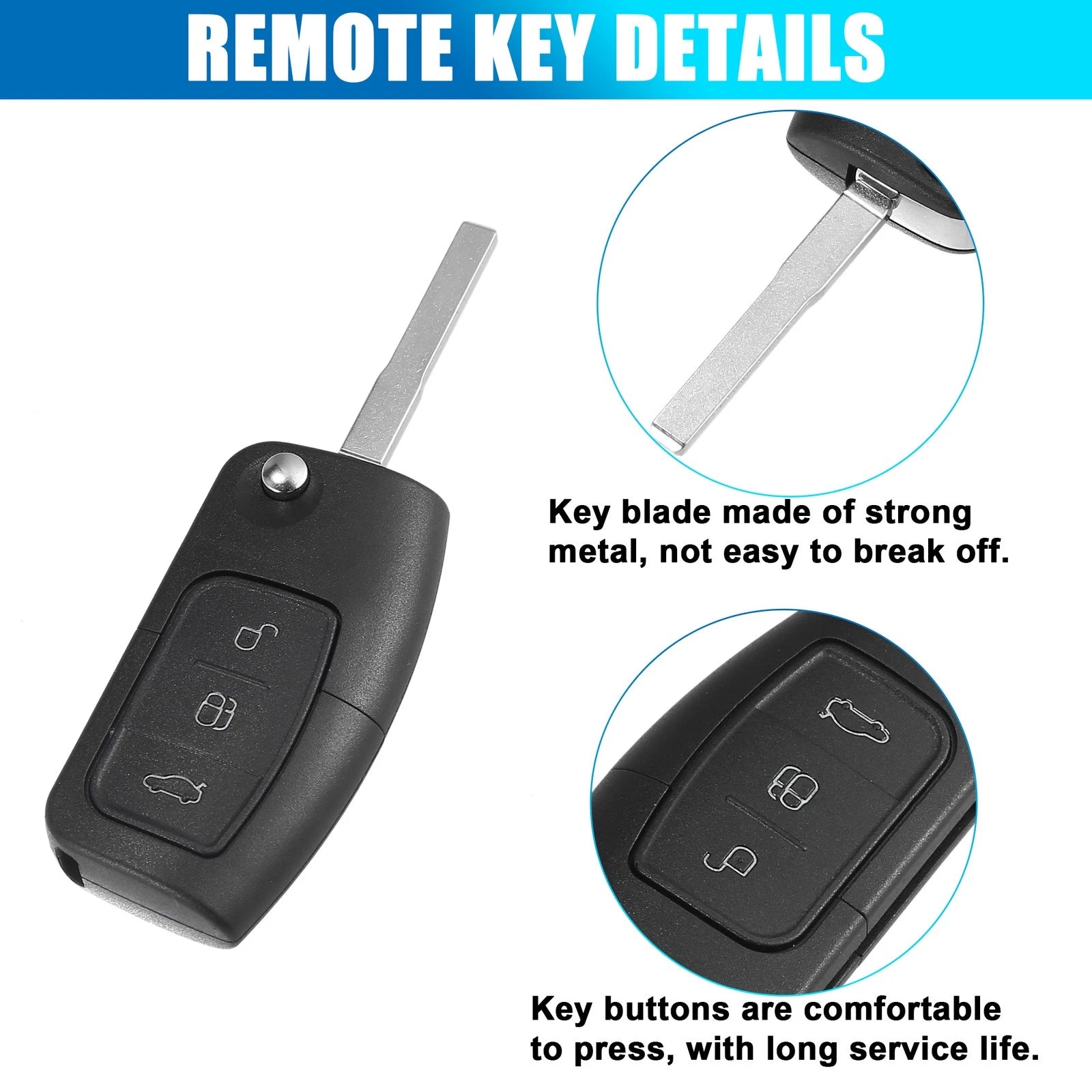 1X 433MHz Fob Car Remote Key for Ford Focus Mondeo Fiesta Galaxy 