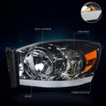 Smoked Lens Amber Corner Headlight/Lamp with LED DRL for Dodge RAM Pickup (2006–2009)