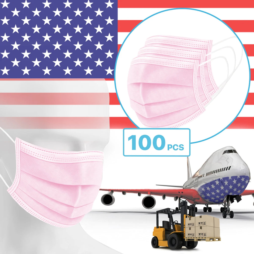 3-Ply Disposable Procedural Face Mask - 100 Packs - Pink