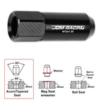 20Pc M12X1.25 Black JDM Open End Aluminum Hex Lug Nuts + Spline Lock Key