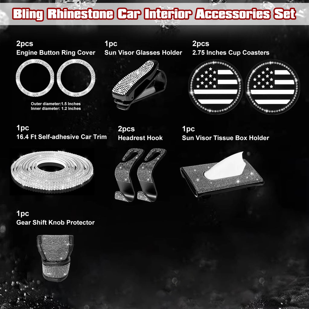 Bling USA Flag Cup Coaster Self-Adhesive Trim for Interior Decor Kit (---)