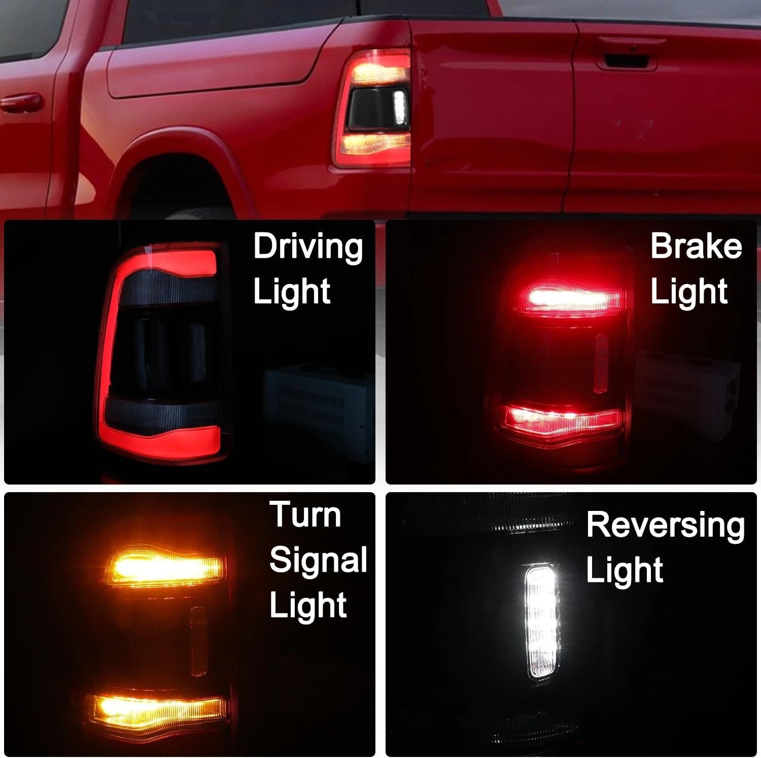 LED Tail Lights Pair for Dodge RAM 2500 3500 (2019–2024) w/Blind Spot Black Bezel