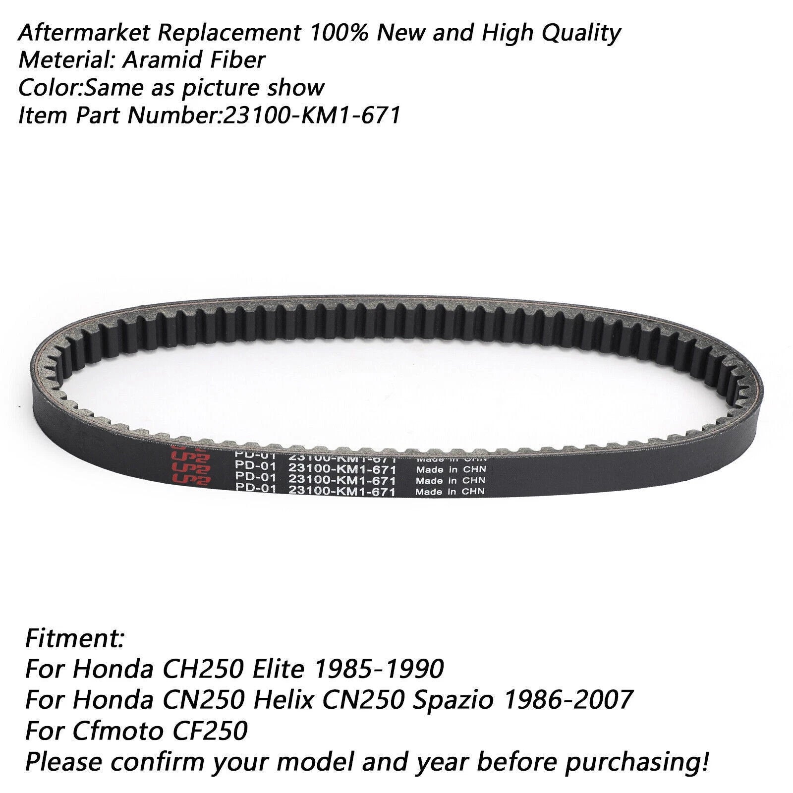 Drive Belt 23100-KM1-671 for Honda CH250 Elite CN250 Helix Spazio (–)
