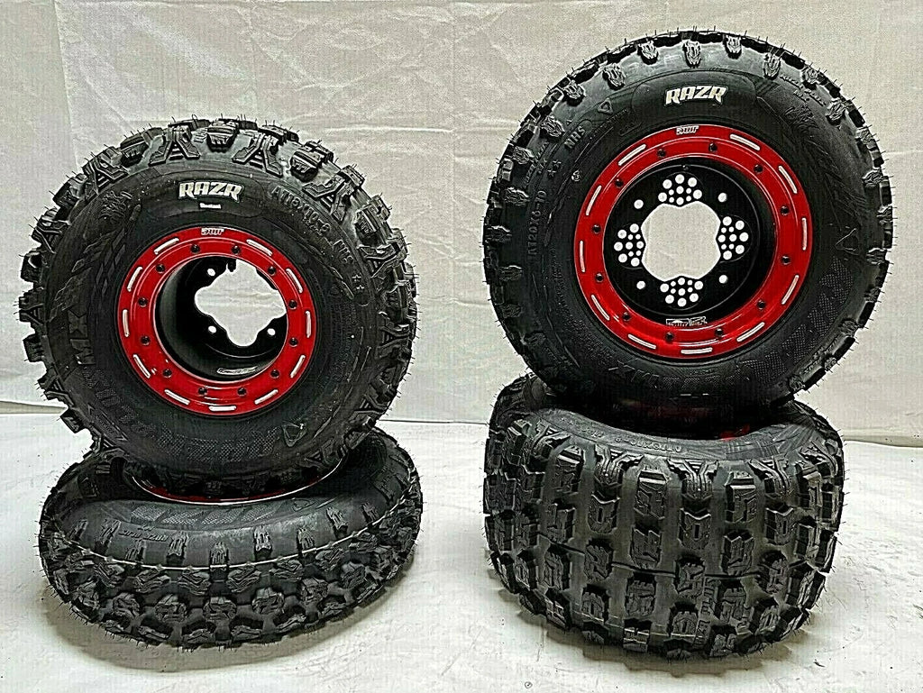 Set of 4 DWT G3 Beadlock Rims with Maxxis Razr Plus MX Tires for Yamaha YFZ450/YFZ450R (2004–2023)