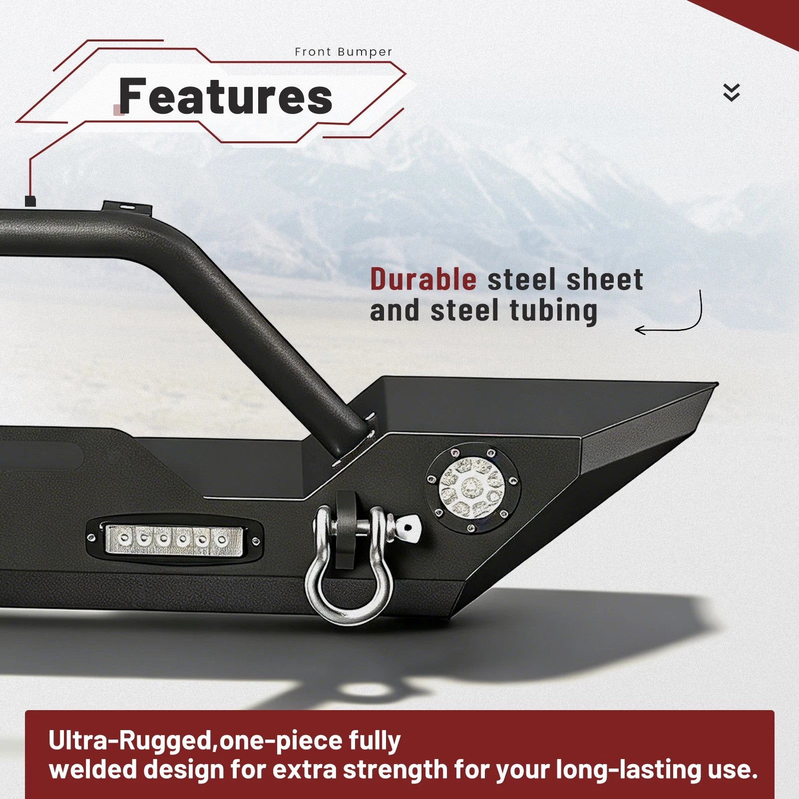 Front Bumper with LED Lights & D-Rings for Jeep Wrangler JK & Unlimited (2007–2024)