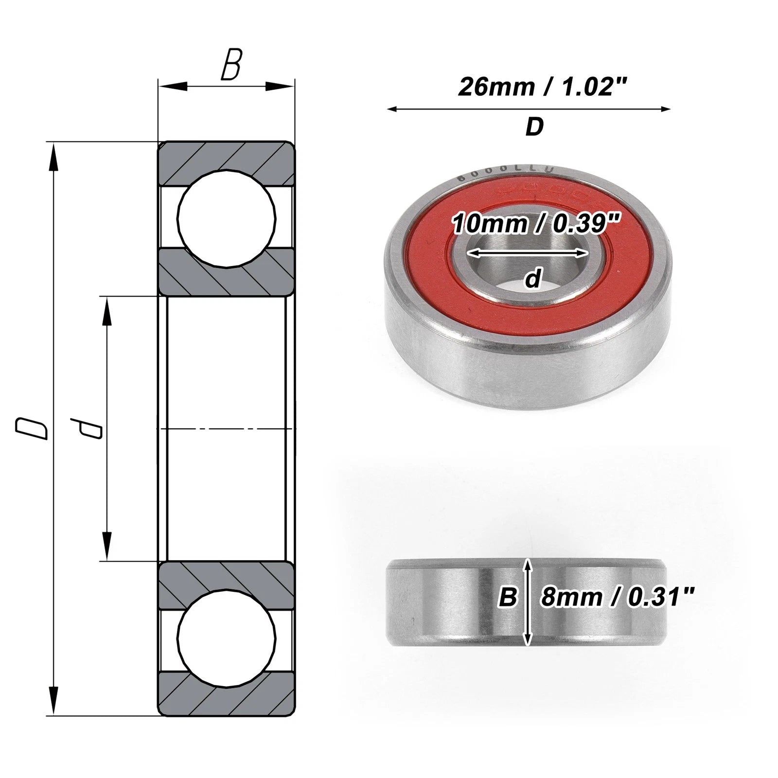 1 Pc 6000LLU Deep Groove Ball Bearing for Scooter Skateboard Wheel (N/A)