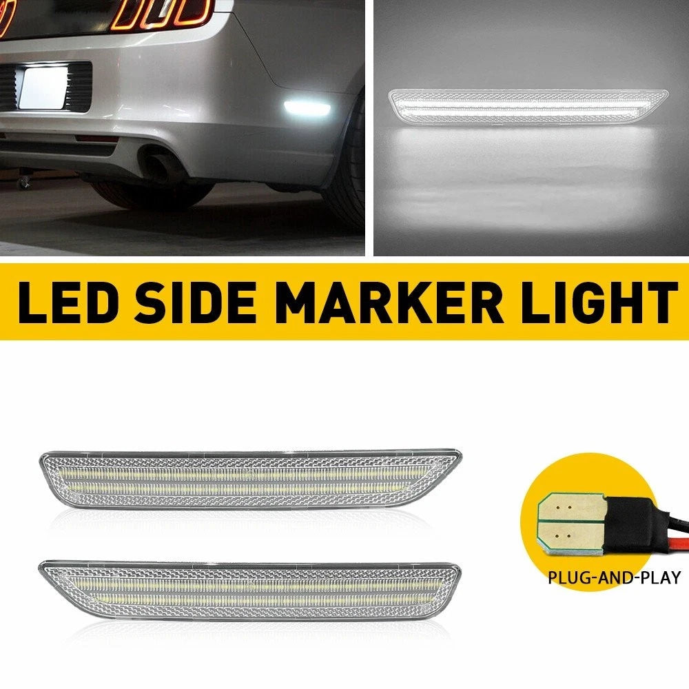 Clear White LED Rear Side Marker Signal Lamps for Ford Mustang (2015–2020)