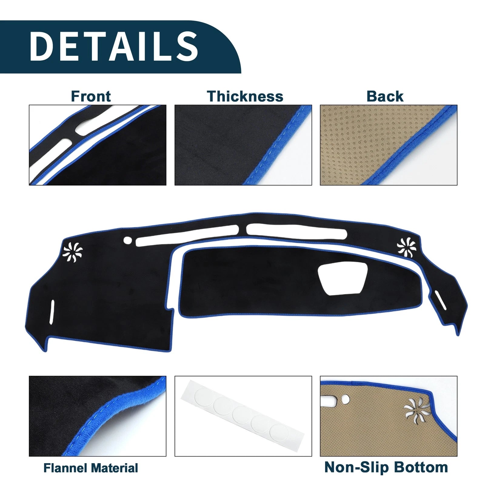 Dashboard Cover Mat for Suzuki WagonR MH35S/MH55S (2013–2021) Black Blue Set