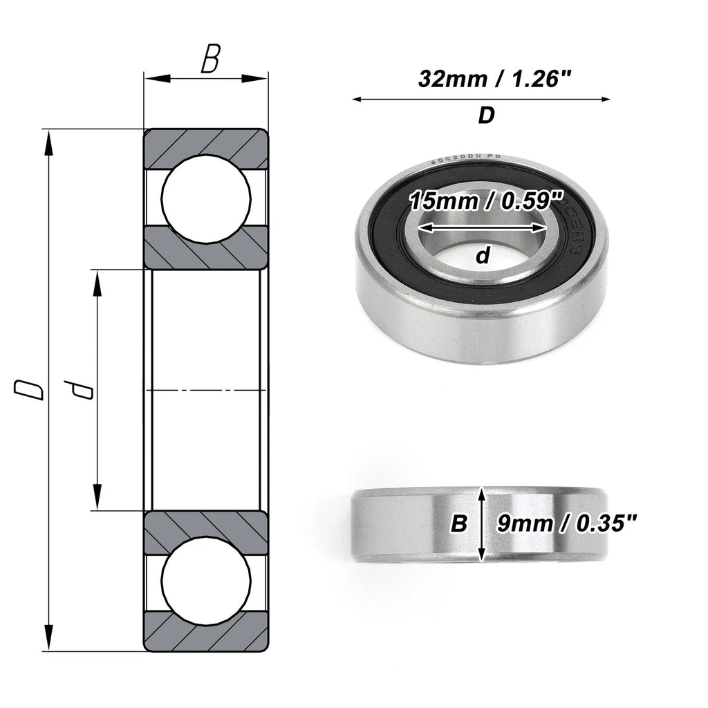 1 Pc 6002DDU Deep Groove Ball Bearing for Scooter Skateboard (15x32x9mm)