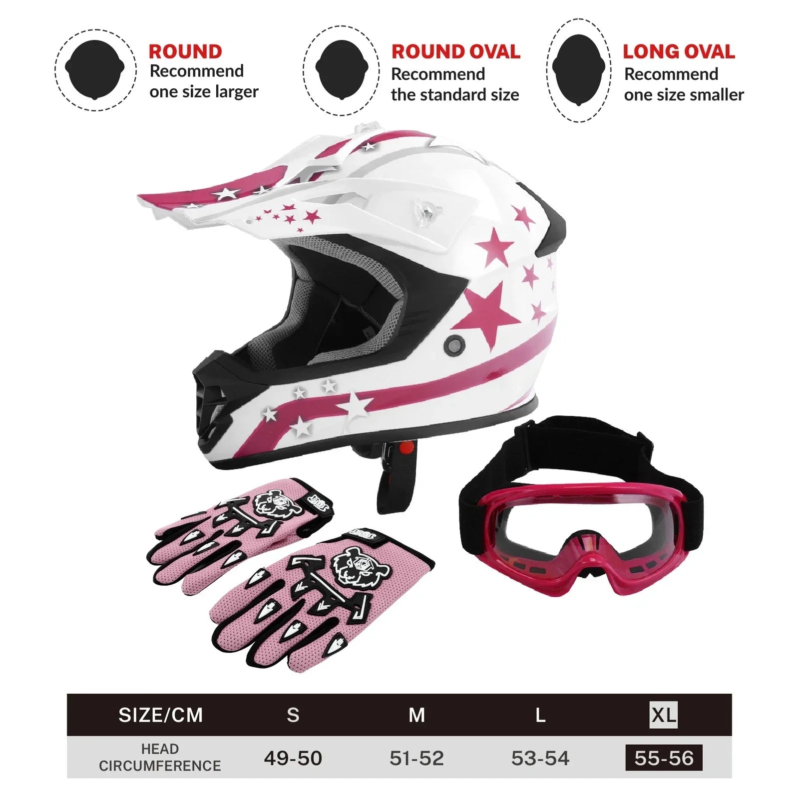 Youth Full Face Motorcycle Helmet for Kids ATV Off-Road Motocross (DOT) White Pink