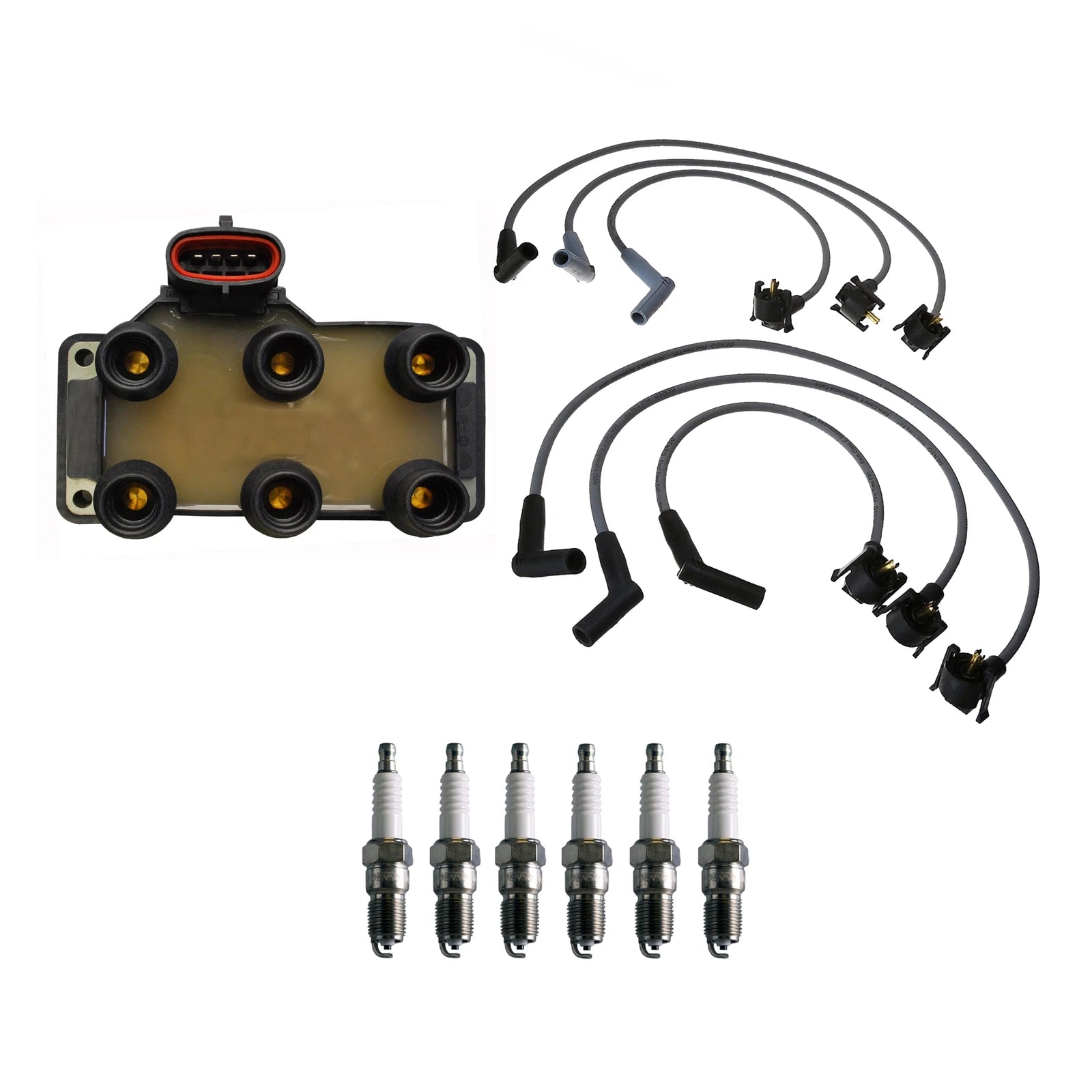 Set of 6 Denso Ignition Coil Wires & U-Groove Spark Plugs for Ford Mazda 3.0L V6