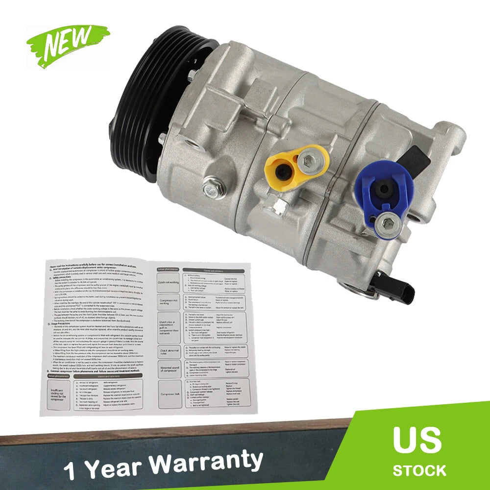 A/C Compressor + Clutch for Volkswagen Beetle CC Golf Jetta Passat Tiguan Audi A3 (2006–2020)