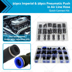 50pcs Pneumatic Push In Air Line Hose Joiner Quick Connect Kit