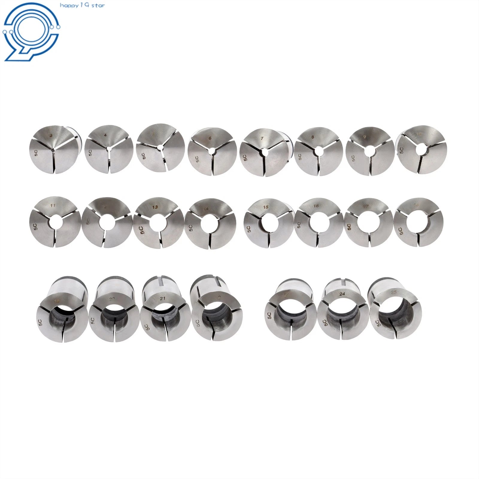 Set of 23 Metric 5C Collets 3mm-25mm for Precision Machining
