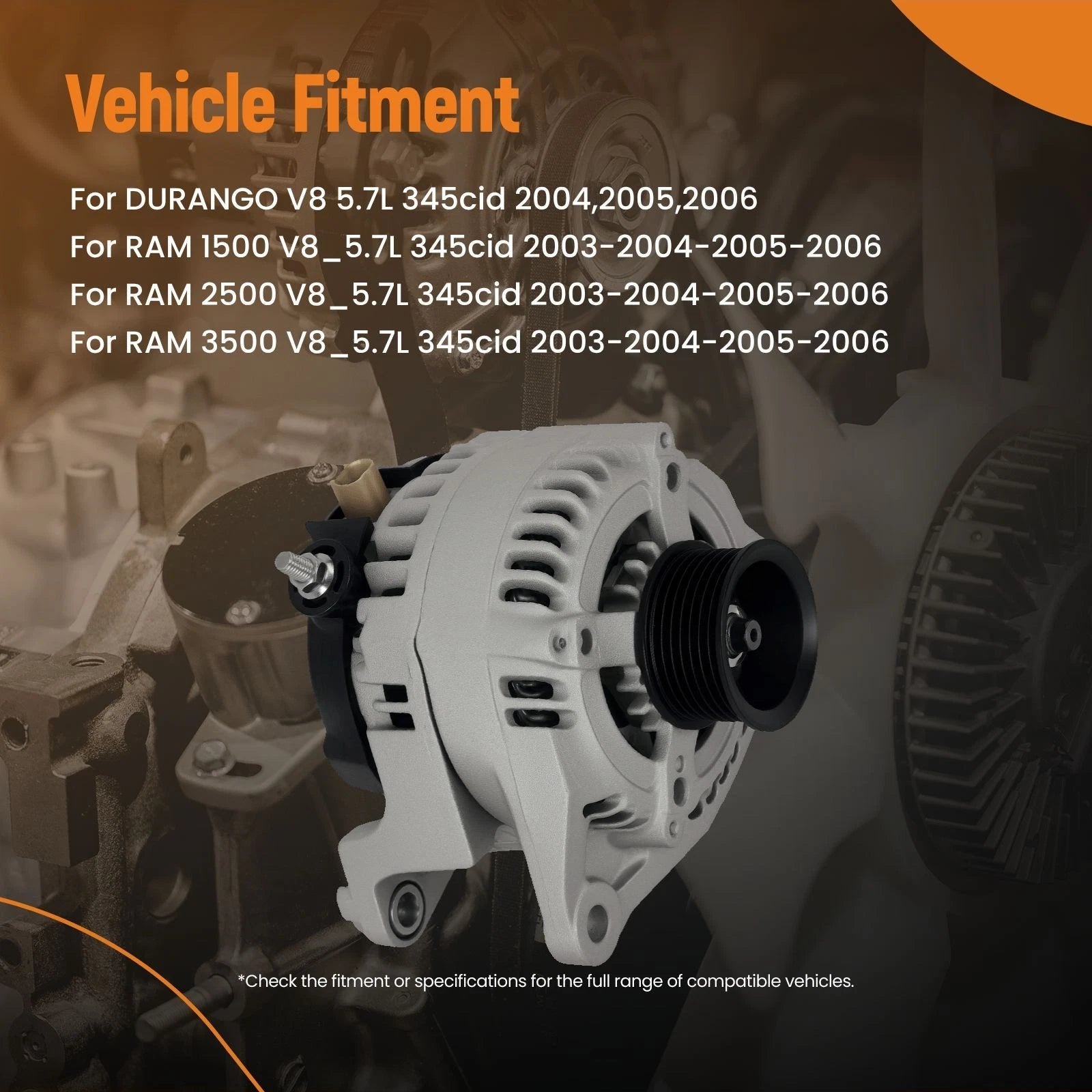 Alternator for Dodge Ram 1500 2500 3500 (2003–2006) and Durango (2003–2006)