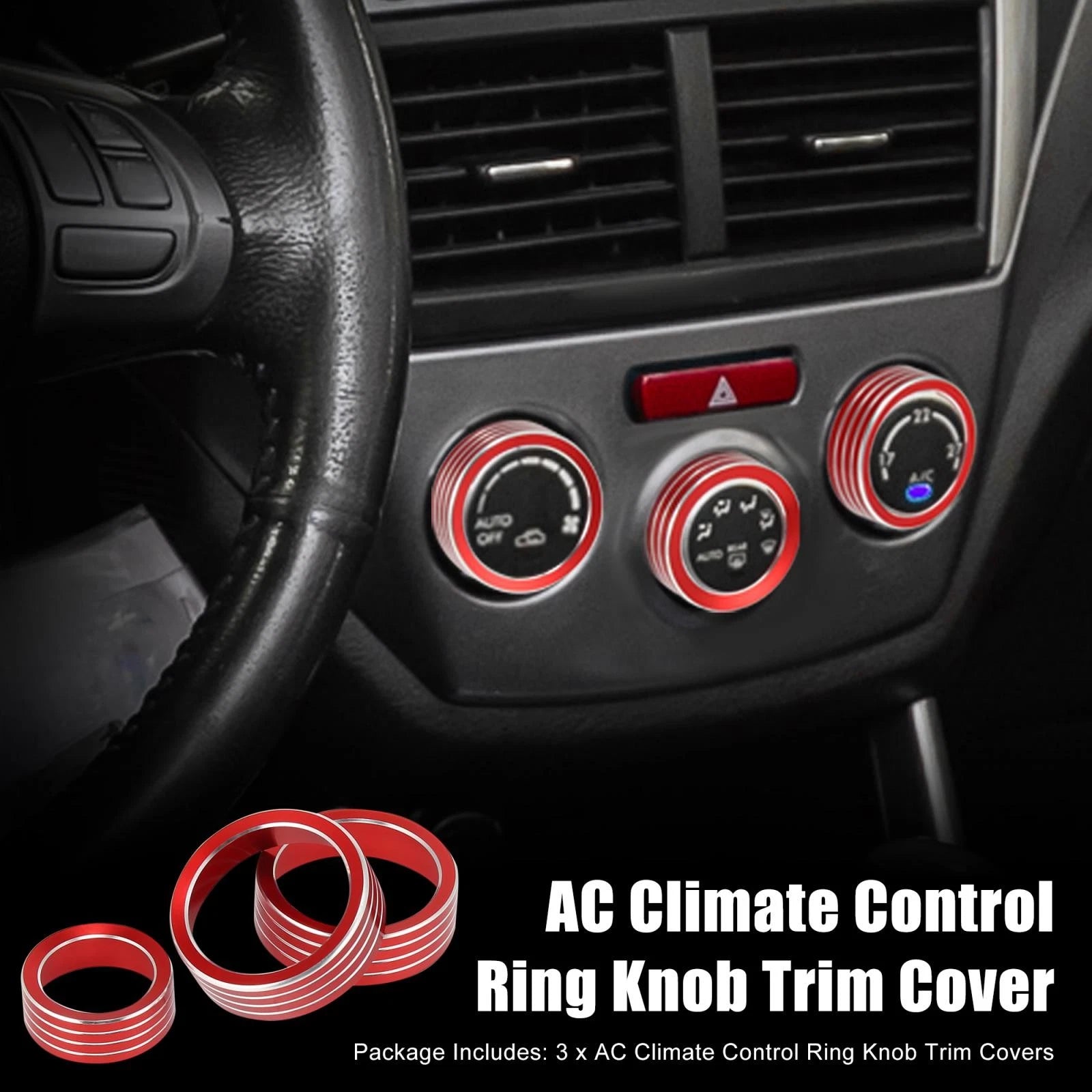 3pcs Red AC Climate Control Knob Trim Cover for Subaru Forester (2019–2021)