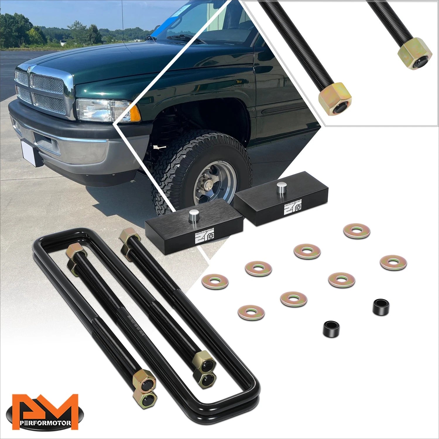 1" Rear Leaf Spring Leveling Lift Blocks for Dodge Ram 1500 2500 3500 (1994–2002)