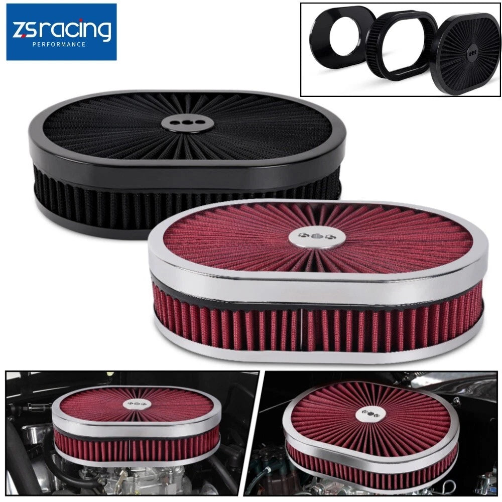 12" Oval Full Finned Air Cleaner Washable Filter for Carburetors (5-1/8")