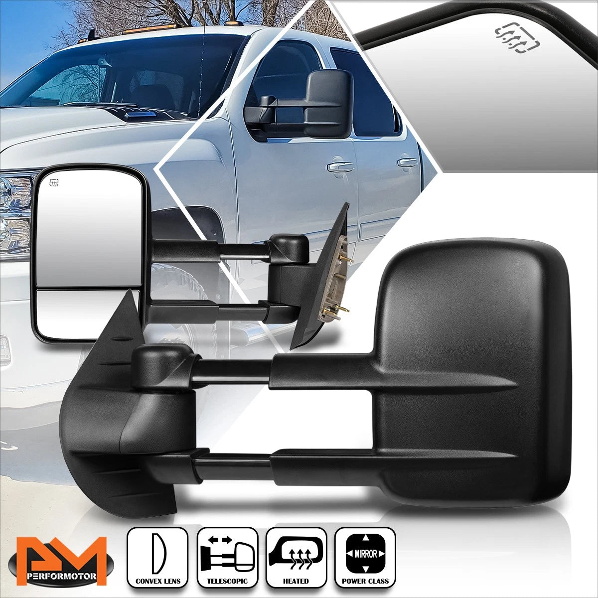 Power Heated Black Side Towing Mirrors for Chevy Silverado/GMC Sierra (2007–2014)