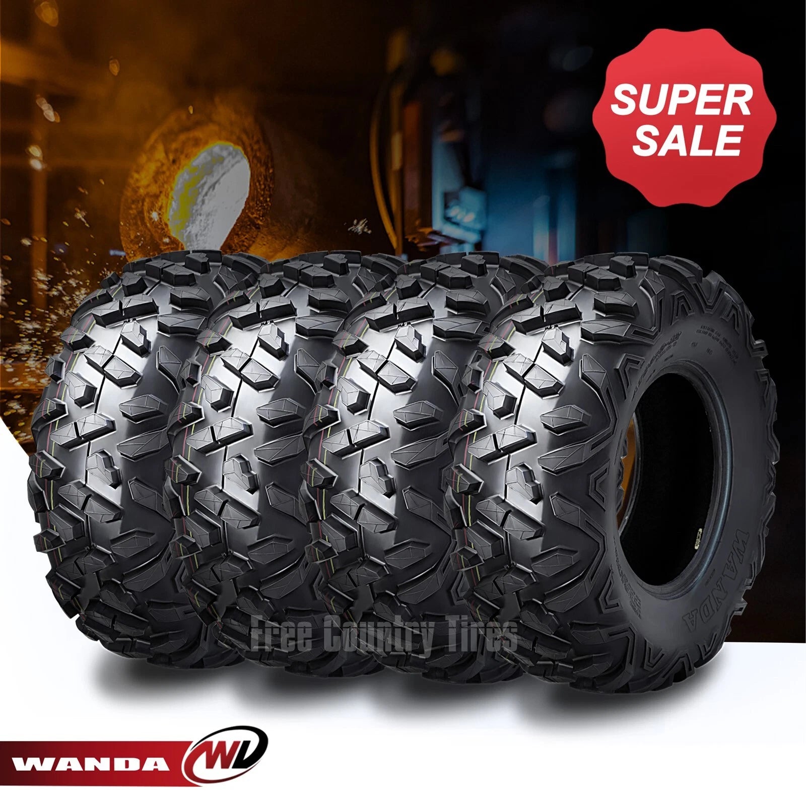 Set of 4 WANDA UTV ATV Tires 26x9-12 6PR Deep Tread Big Horn Style 10377