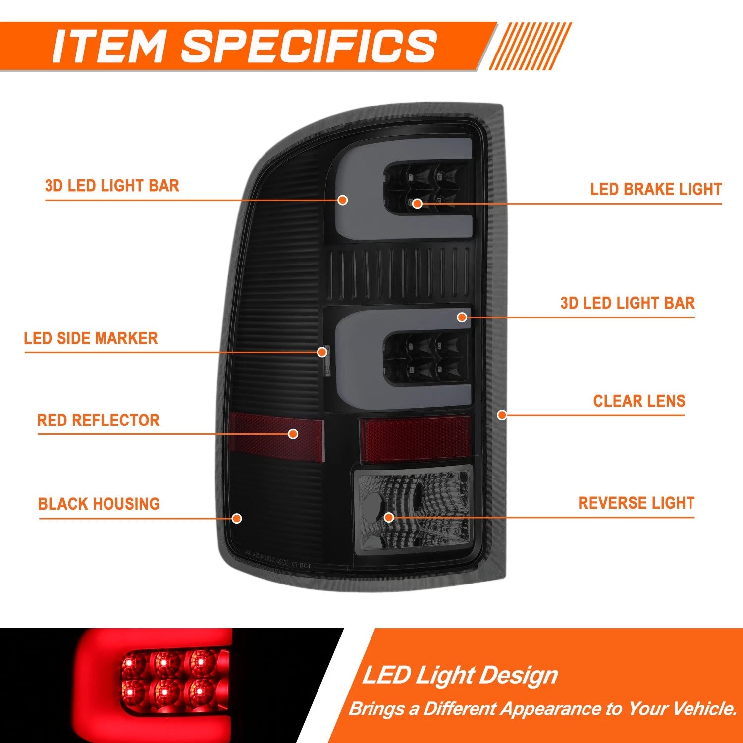 Dual 3D LED C-Tube Bar Tail Light for GMC Sierra (2007–2014)