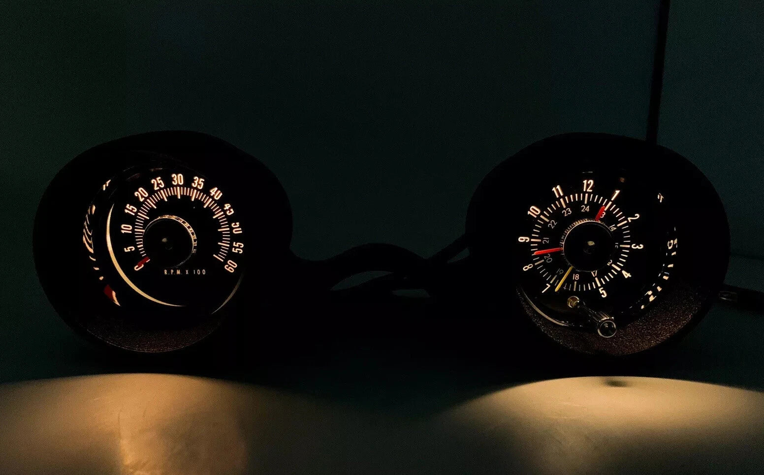 Rally Tachometer with Clock Backlight for 1966 Ford Mustang V8 (6000 RPM)