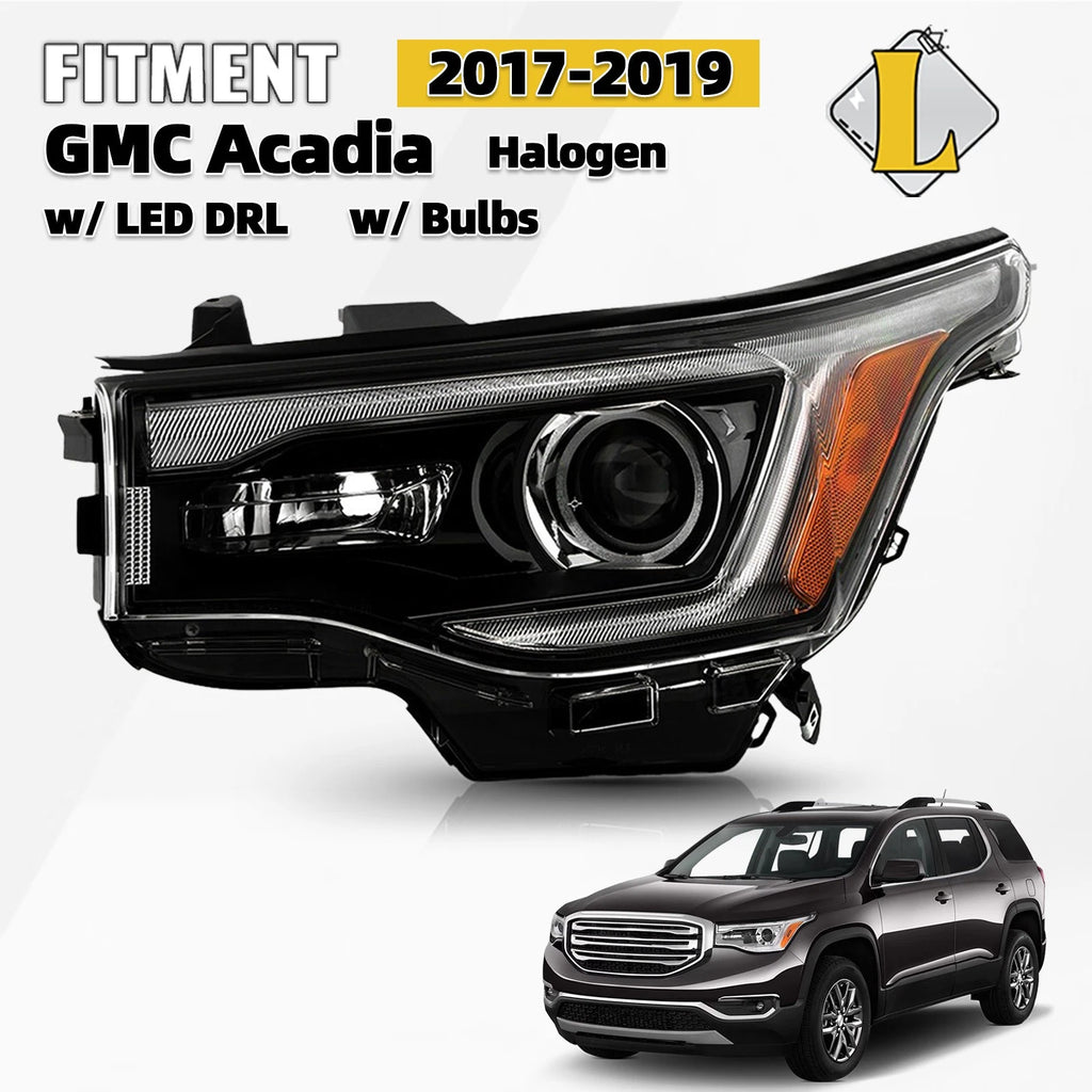 LED DRL Black Housing Halogen Headlight Left for GMC Acadia (2017–2019)