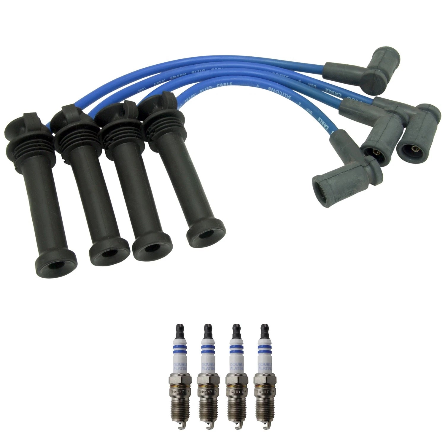 NGK Wire Set & Bosch 4 Double Platinum Spark Plugs for Mazda B2300 (1994–2006)