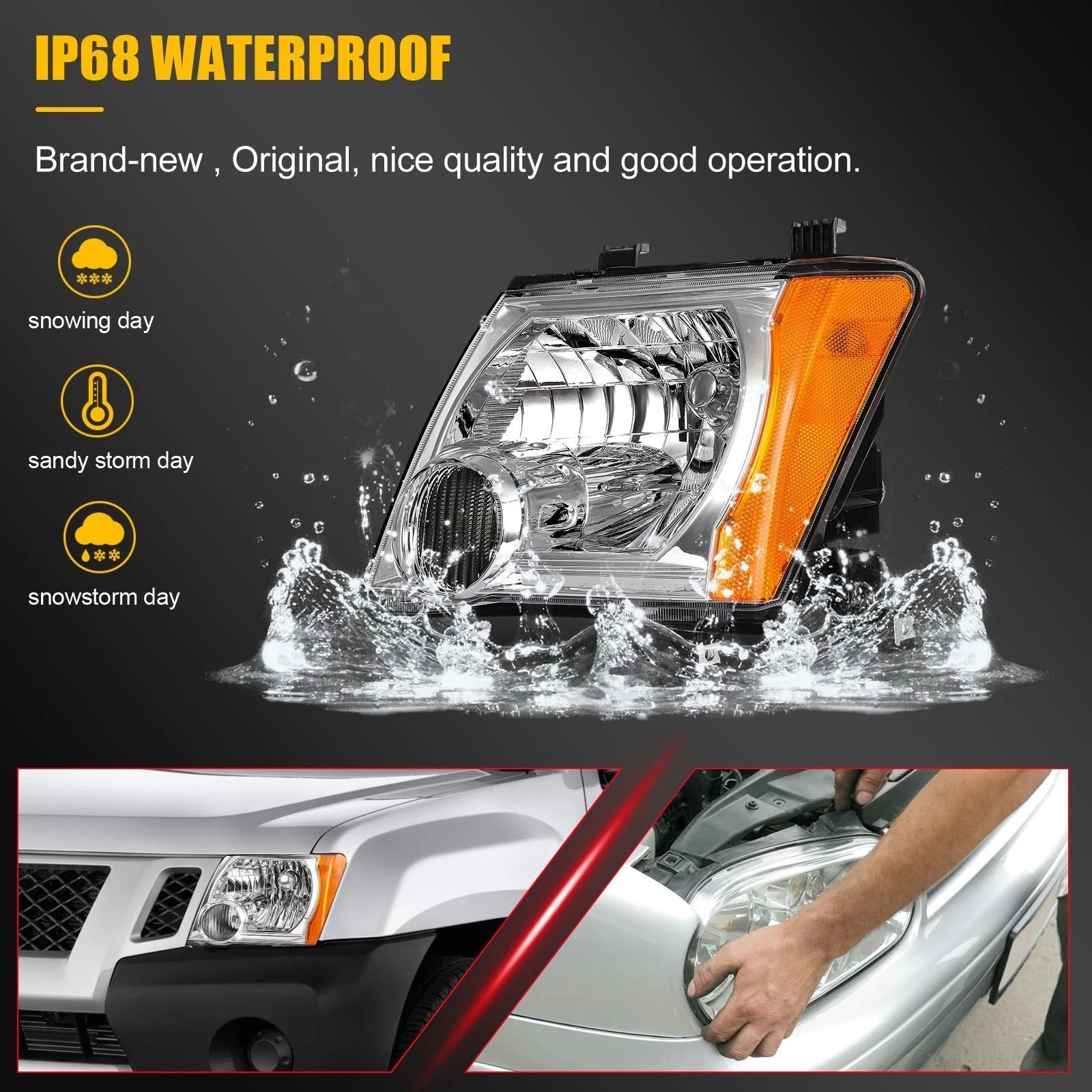 2Pcs Pair Chrome Amber Headlights for Nissan Xterra (2005–2015)