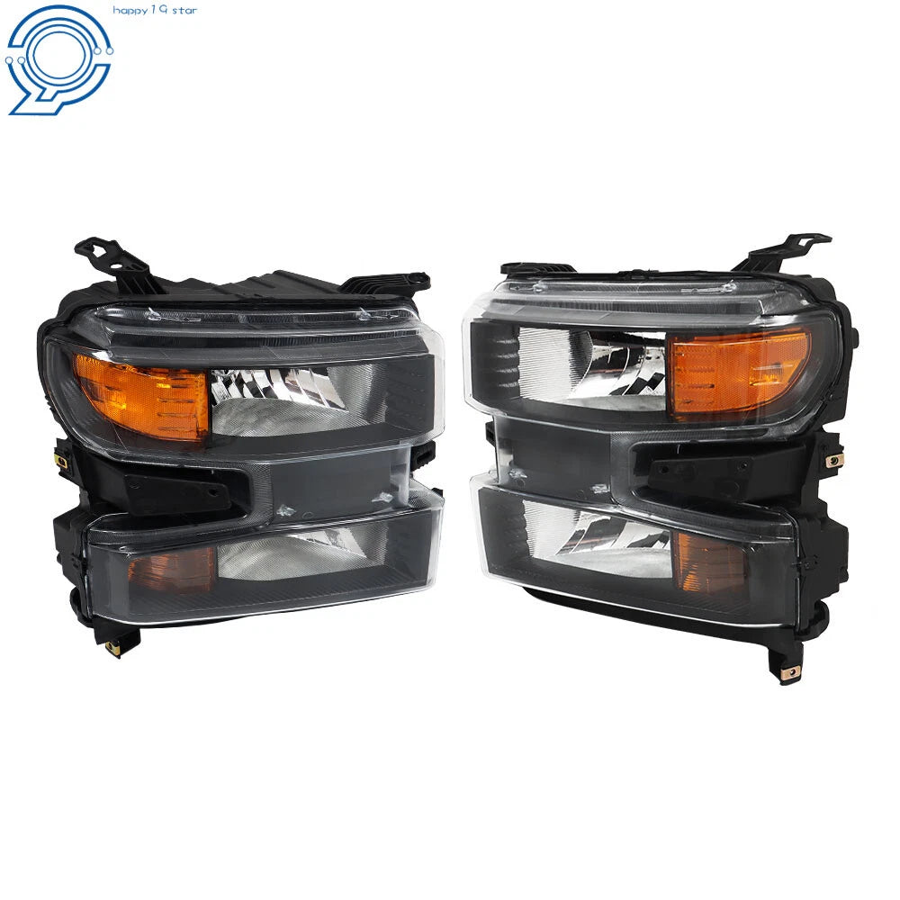 Set of 2 Headlight Assemblies for Chevrolet Silverado 1500 (2019-2021) Black Housing