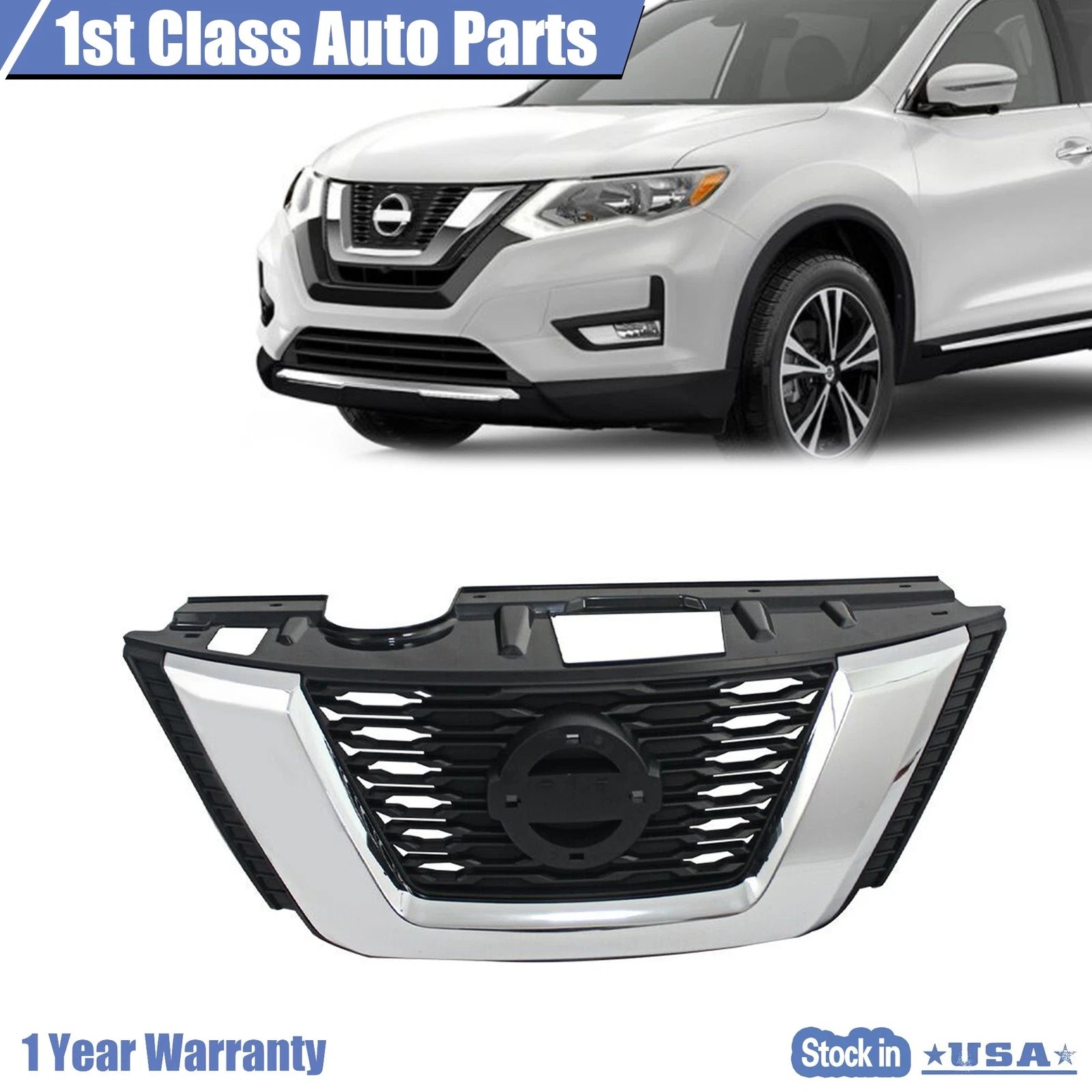Chrome Front Bumper Grille for Nissan Rogue (2017–2018)