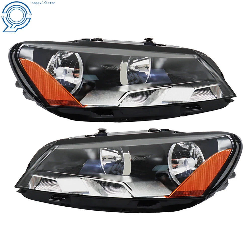 Set of 2 Headlight Assembly for Volkswagen Passat (2012–2015) Black Halogen