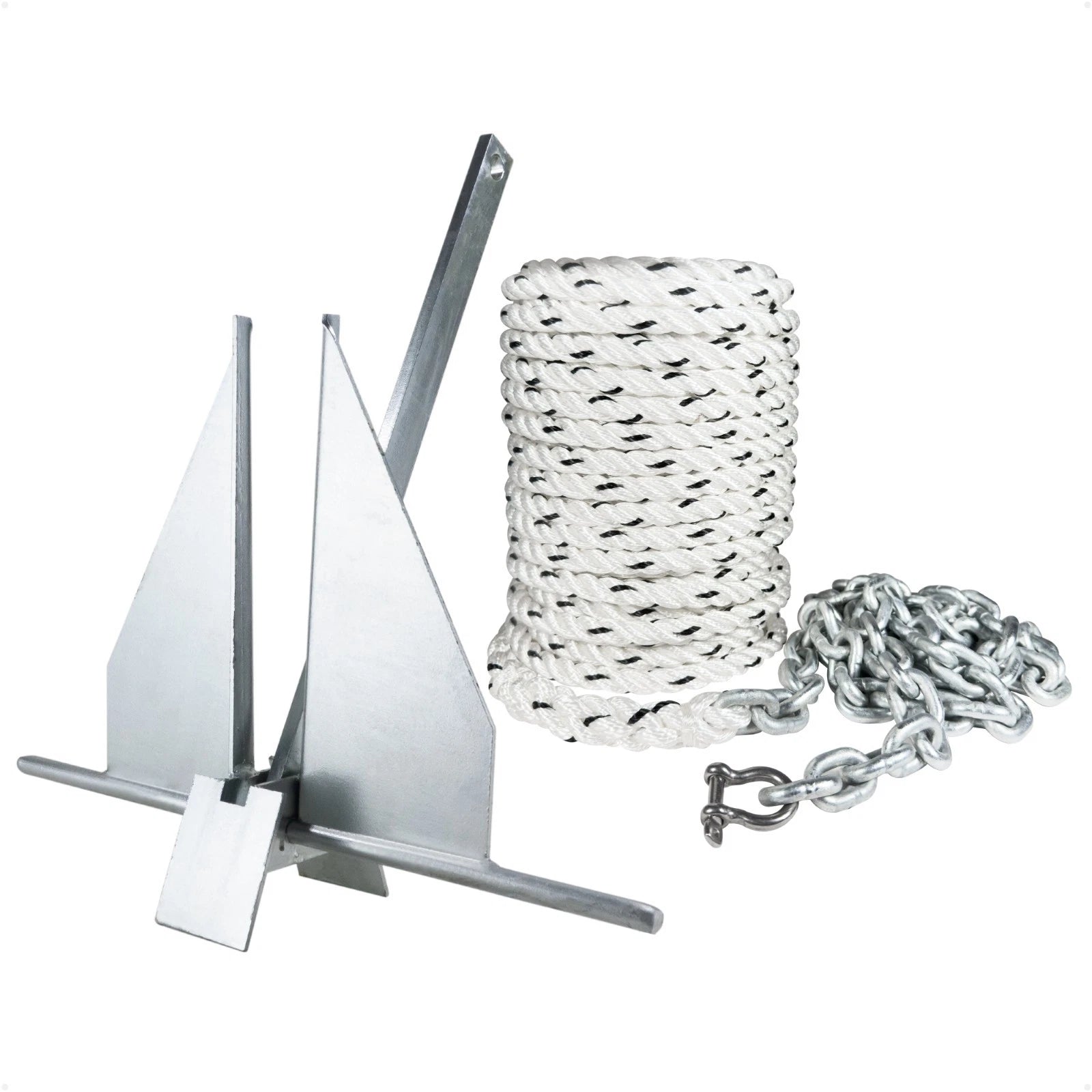 10 lb Fluke Anchor Kit for Boats with Rope & Chain