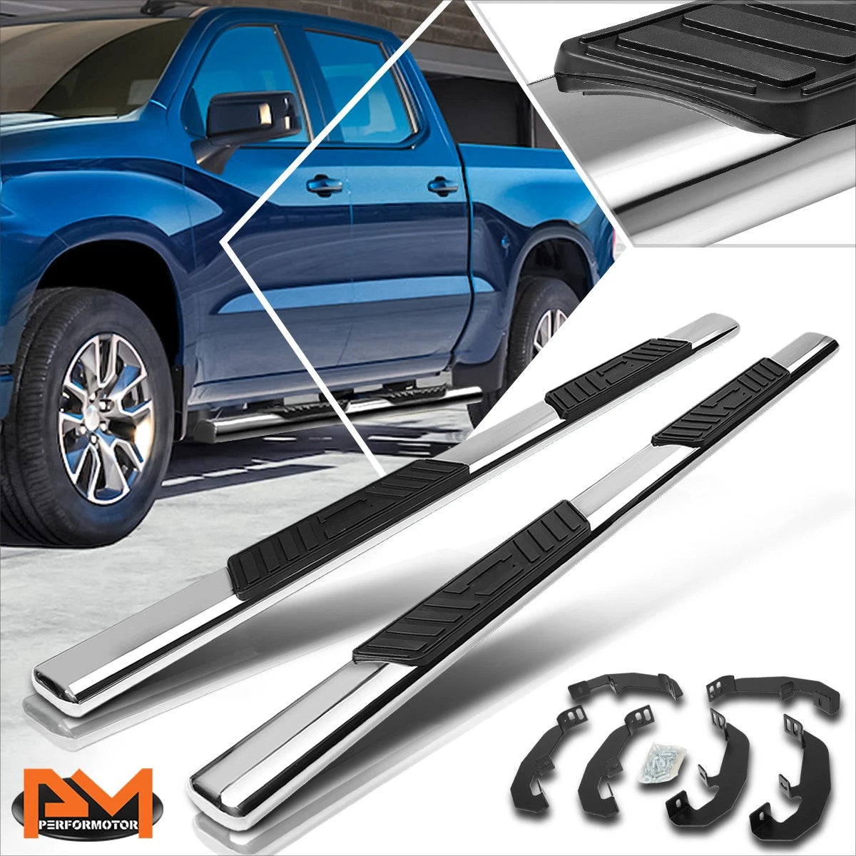 Set of 2 Chrome 5" Oval Side Step Bars for Silverado/Sierra Crew Cab (2019–2021)